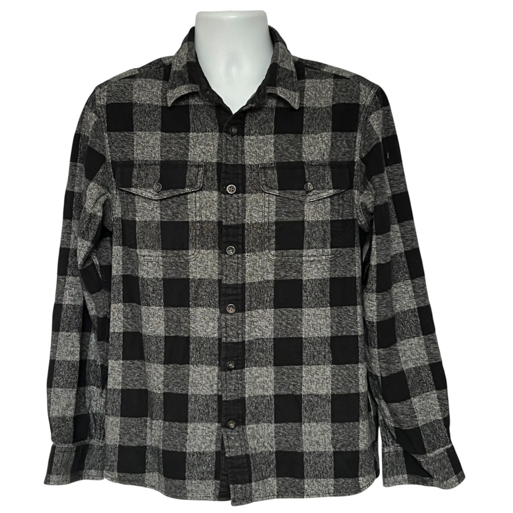 Roots Flannel Shirt Size M Elbow Patches 2 Chest Pockets Black Gray 100% Cotton